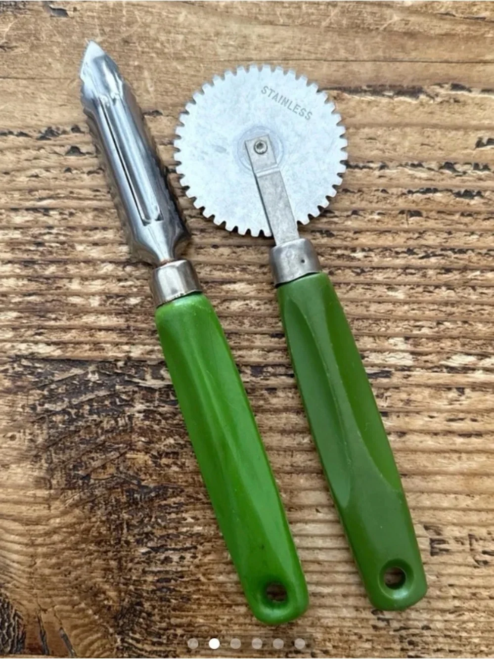 Vintage Green Handle Kitchen Utensil Set with Glass Shakers